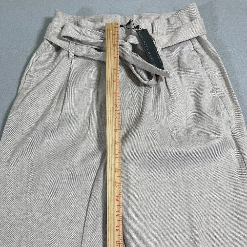 Banana Republic Wide Leg Pants Women 8 High Rise Tie Waist‎ Beige Quiet Luxury